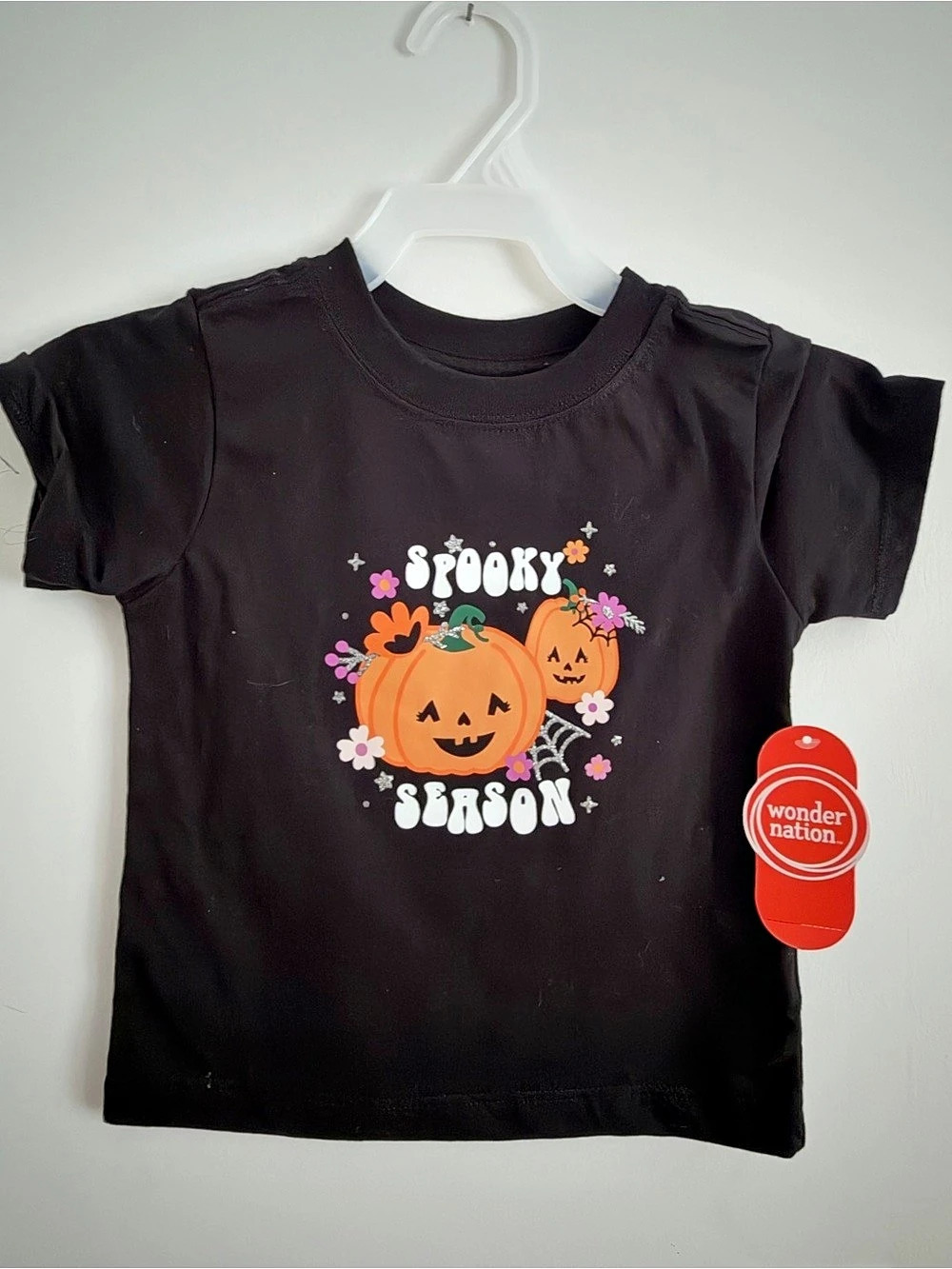 Wonder Nation Spooky Season Pumpkin Halloween Graphic Tee Black size 2T